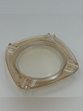 Vintage MCM Retro Iridescent Marigold Carnival Glass Ashtray Trinket Dish